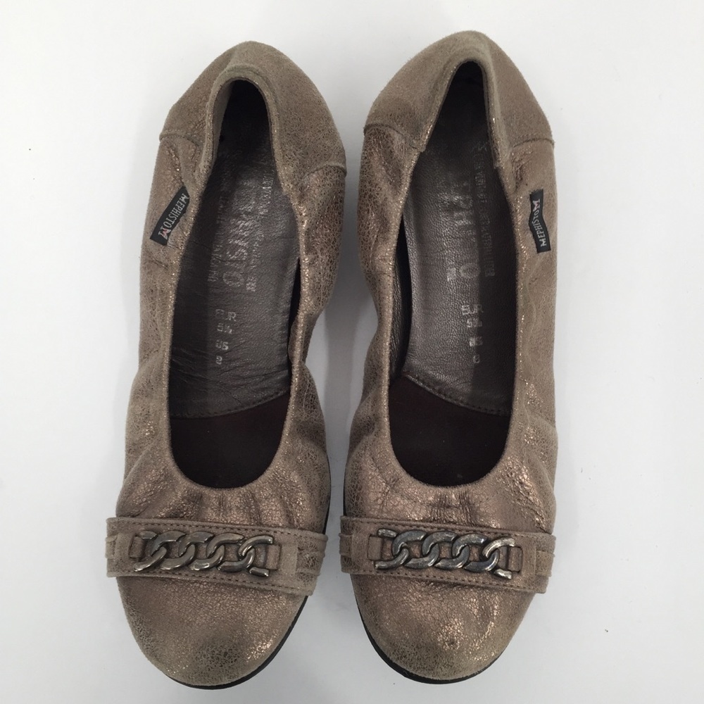 Mephisto Alison shoe crackle leather ballet flat comfort bronze chain 8